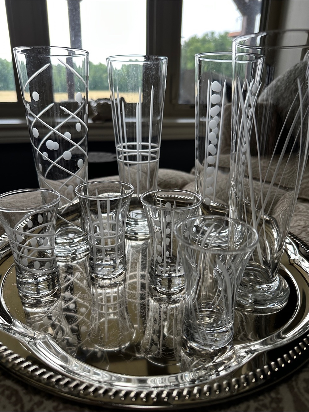 Clear Etched Glass Barware Set - White Etching
